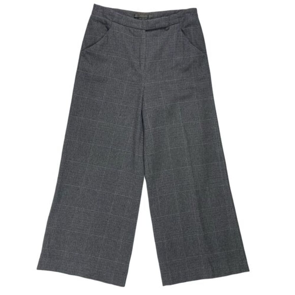 Zara Wide‎ Leg Pants Womens Medium Gray Plaid Trafaluc High Rise Classic Chic